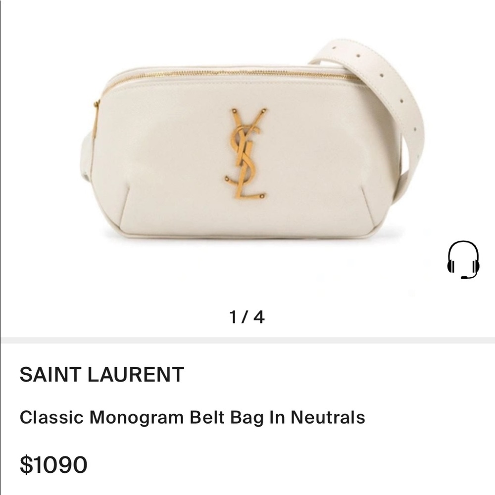 YSL (Saint Laurent) belt/crossbody bag. Cream leather with gold emblem.